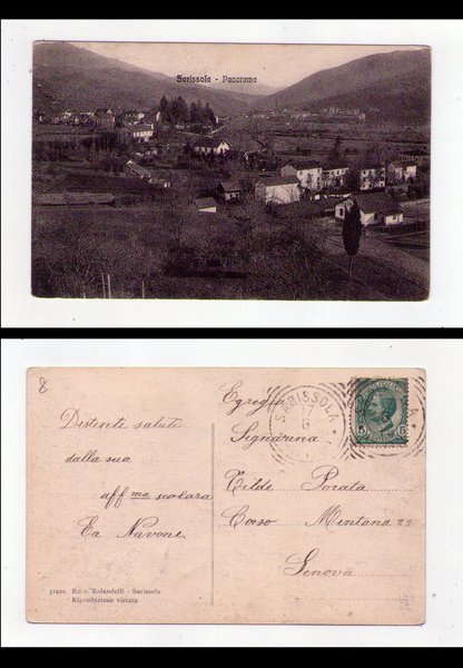 Cartolina / postcard Sarissola (Genova) Panorama. 1916 circa.