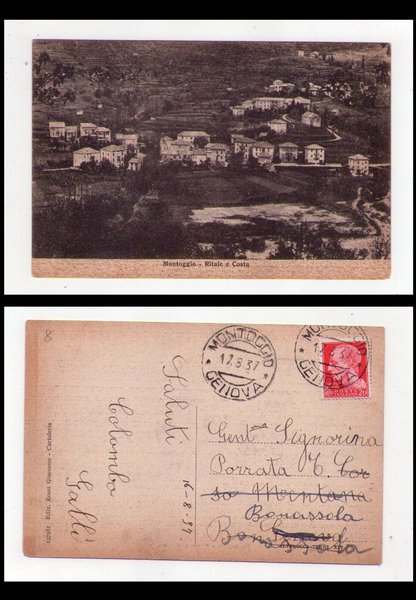 Cartolina / postcard Montoggio (Genova) Ritale e Costa. 1937