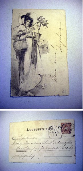 Cartolina "BUON ANNO!" incisione con ritocchi a mano. 1901
