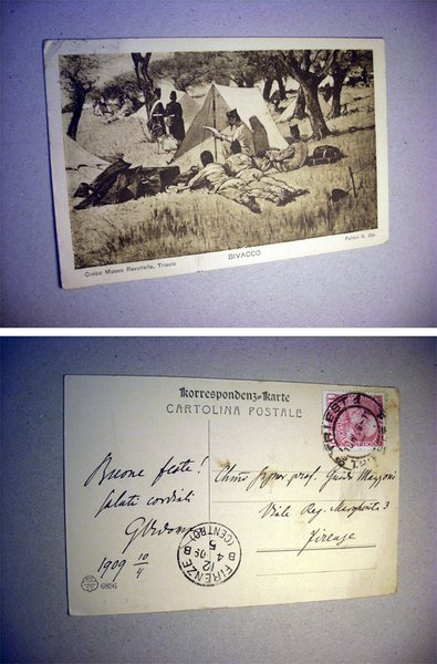 Cartolina "BIVACCO" illustrata da Giovanni Fattori 1909