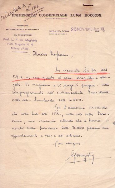 DE MAGISTRIS Luigi Filippo (Roma 1872 - Milano 1950). Lettera …