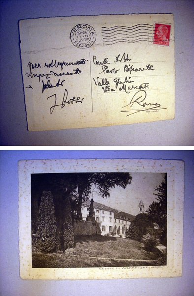 Cartolina "Quinto di Valpantena VERONA" spedita e firmata da Luigi …