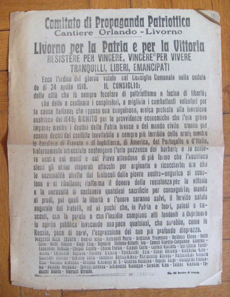 Comitato di Propaganda Patriottica. Cantiere Orlando Livorno. Livorno per la …