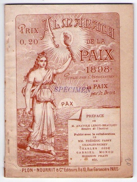 Almanach de la Paix 1898. Editeurs: Plon, Nourrit et C. …