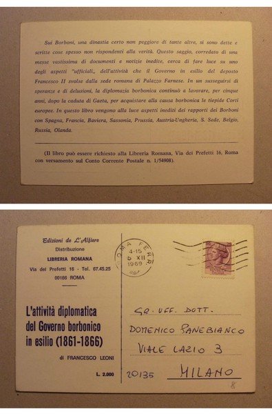 Cartolina Edizione de L'Alfiere - Libreria Romana ROMA. "L'attività diplomatica …