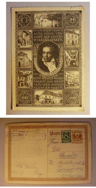 Cartolina Ludwig van Beethoven. Centenario Morte 1827 - 1927