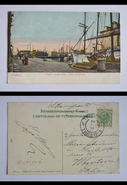 Cartolina / postcard TRIESTE - Canale e ponte verde. Kanal …