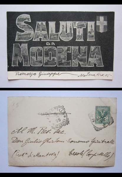 Cartolina / postcard Saluti da MODENA. 1905