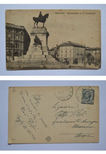 Cartolina / postcard MILANO - Monumento a Giuseppe Garibaldi. 1924