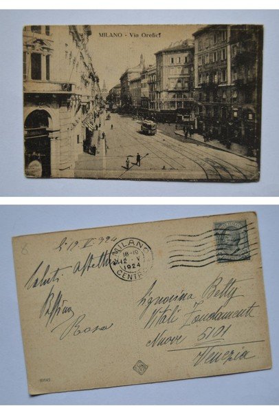 Cartolina / postcard MILANO - Via Orefici (tram) 1924