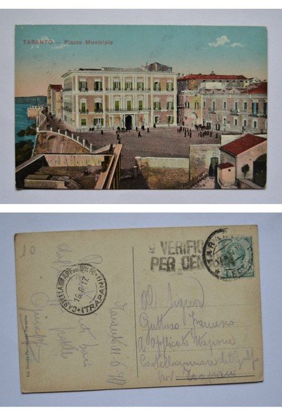 Cartolina / postcard TARANTO - Piazza Municipio. 1917