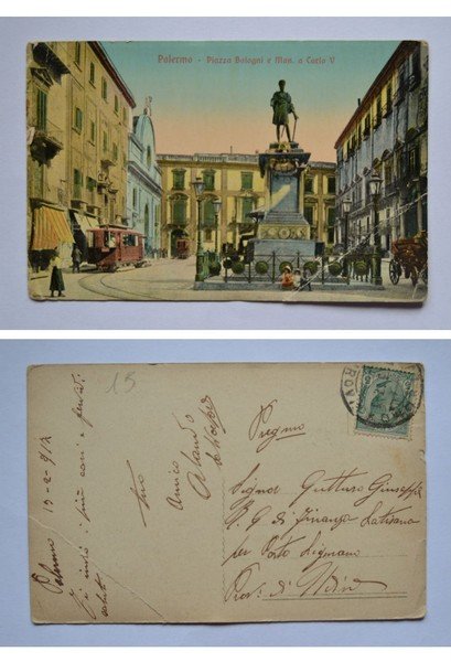 Cartolina / postcard PALERMO - Piazza Bologni e Monumento a …