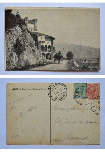 Cartolina / postcard OROPA (Biella) Ristorante Galleria Rosazza. 1921