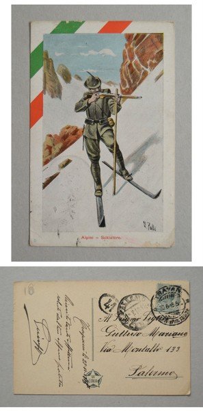 Cartolina / postcard ALPINI - Sckiatore. 1918