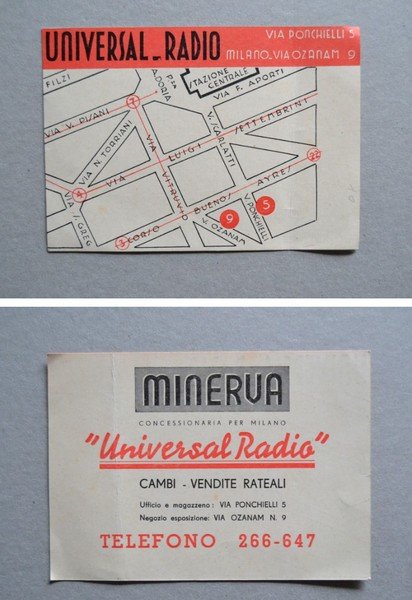Cartolina MINERVA "Universal Radio" cambi - vendite rateali. MILANO