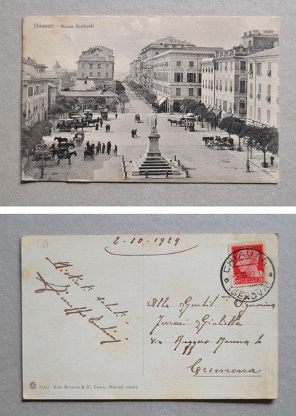 Cartolina / postcard CHIAVARI (Genova) Piazza Garibaldi. 1929