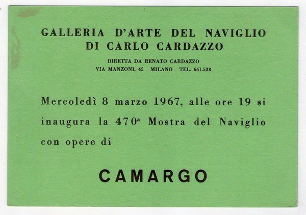 Cartolina / invito Mostra CAMARGO. Galleria d´Arte del Naviglio di …