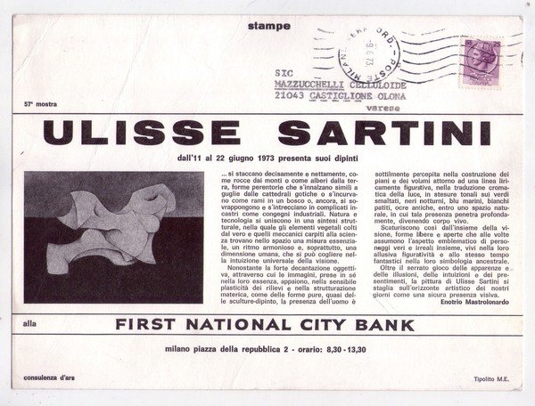 Invito 57°Mostra ULISSE SARTINI alla First National City Bank - …