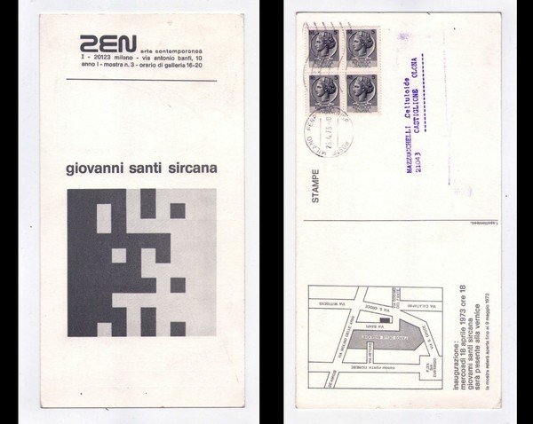 Invito GIOVANNI SANTI SIRCANA. ZEN Arte Contemporanea - Milano. 1973