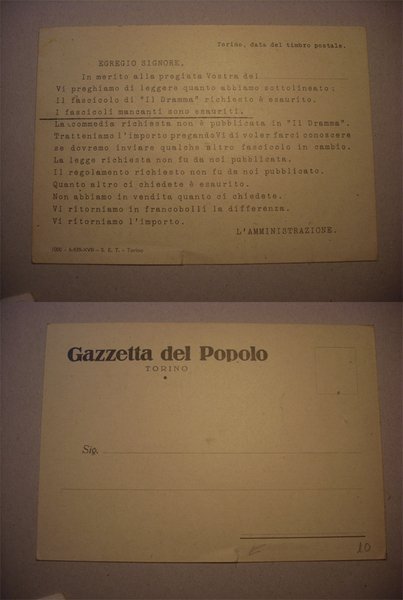 Cartolina GAZZETTA DEL POPOLO Torino.