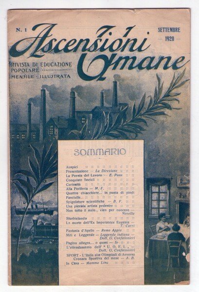 Ascensioni Umane. Rivista di Educazione Popolare. N. 1, settembre 1920.