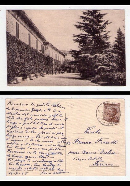 Cartolina/postcard OFFAGNA (Marche - Ancona) Villa Malacari. 1925