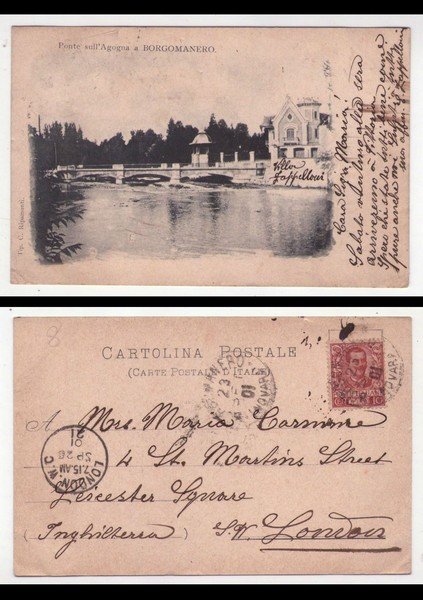 Cartolina/postcard Ponte sull'Agogna a Borgomanero (Novara) 1901