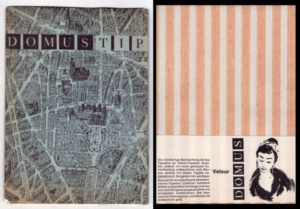 Brochure "DOMUS TIP" (carte da parati, tappeti, stoffa). All'interno campioni …