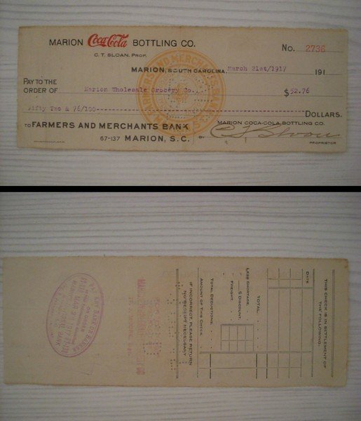 Cambiale/promissory note Marion COCA COLA - Farmers and Merchants Bank …
