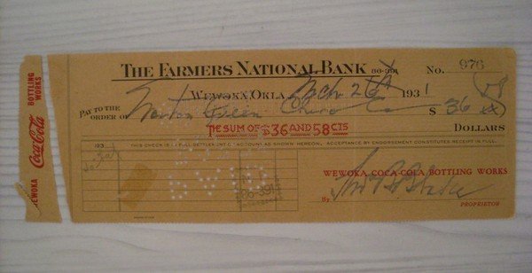 Cambiale/promissory note Wewoka COCA COLA - The Farmers National Bank …