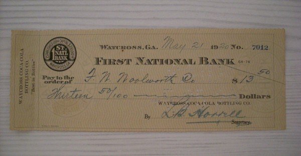 Cambiale/promissory note COCA COLA - First National Bank Waycross (Georgia) …