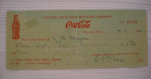 Cambiale/promissory note Dickson COCA COLA - First National Bank 1920