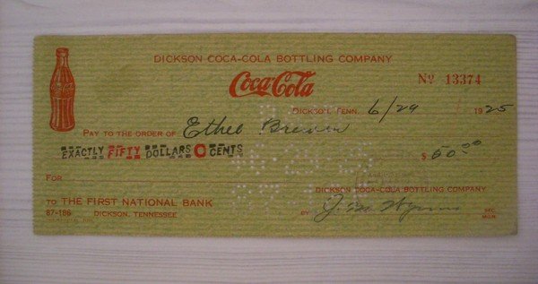 Cambiale/promissory note Dickson COCA COLA - First National Bank 1925