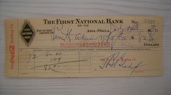 Cambiale/promissory note COCA COLA - First National Bank ADA (Oklahoma) …