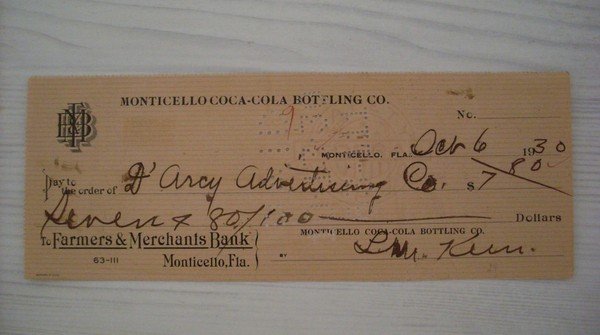 Cambiale/promissory note Monticello (Florida) COCA COLA - Farmers & Merchants …