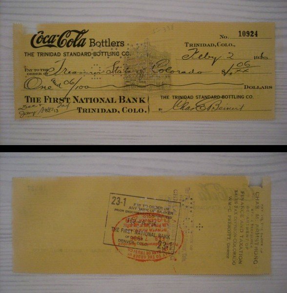 Cambiale/promissory note COCA COLA - First National Bank TRINIDAD (Colorado) …