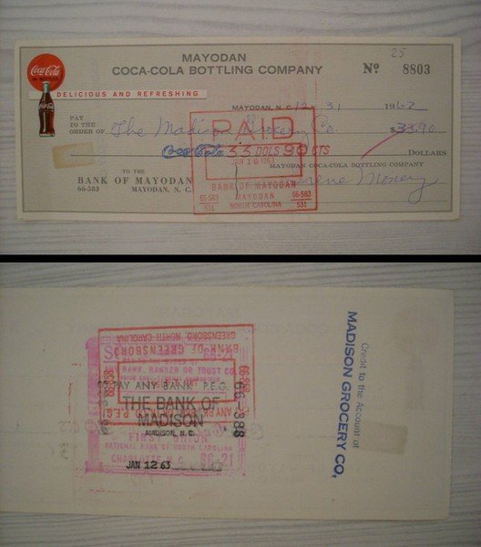 Cambiale/promissory note COCA COLA - Bank of MAYODAN (North Carolina) …