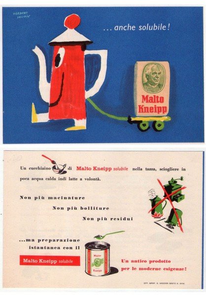 Brochure "MALTO KNEIPP. anche solubile!" illustratore Herbert Leupin.