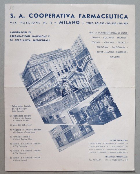 Brochure "S.A. Cooperativa Farmaceutica - MILANO" Laboratori di preparazione galeniche …