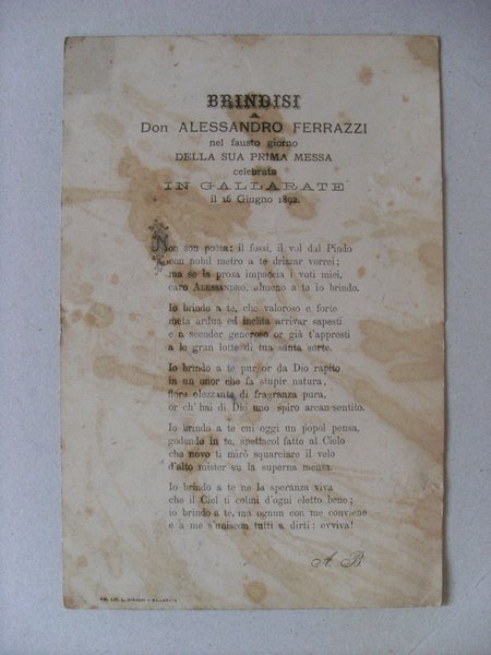 Brindisi Don ALESSANDRO FERRAZZI nel giorno della sua Prima Messa …