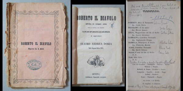 ROBERTO IL DIAVOLO Opera in cinque atti. Posta in musica …