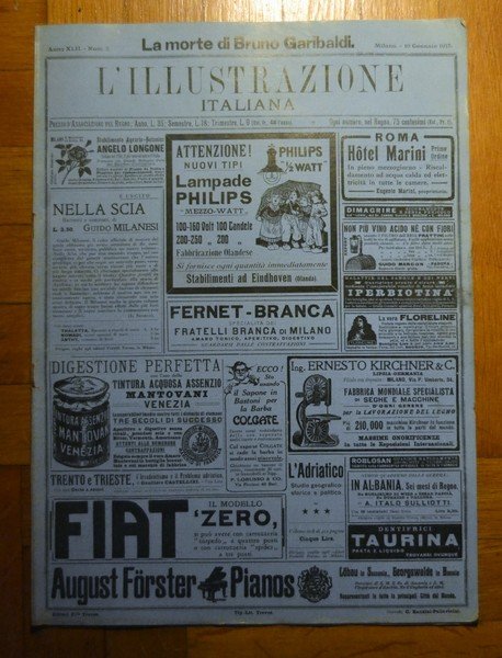 L'Illustrazione Italiana. La morte di Bruno Garibaldi. Anno XLIL. Num. 2. 10 gennaio 1915.