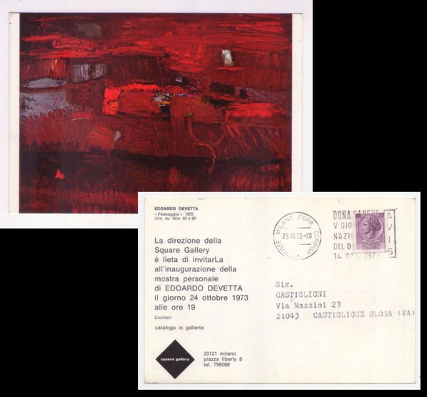 Cartolina Mostra EDOARDO DEVETTA - Square Gallery Milano. 1973