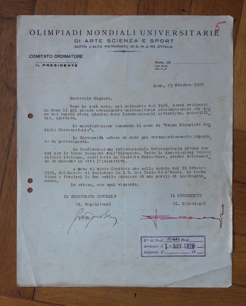Invio su carta intestata Olimpiadi Mondiali Universitarie di Arte Scienza …
