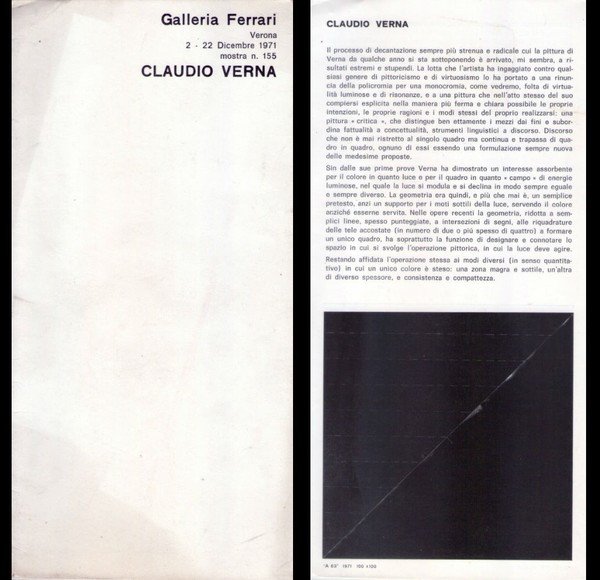 Opuscolo mostra n.155 CLAUDIO VERNA. Galleria Ferrari Grafica - Verona. …