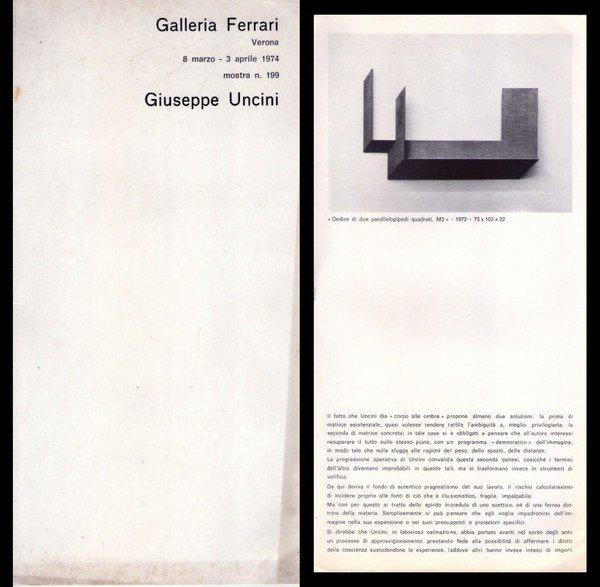 Opuscolo mostra n.199 GIUSEPPE UNCINI. Galleria Ferrari Grafica - Verona. …