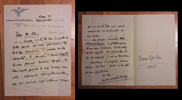 Lettera manoscritta e firmata su carta intestata "Commissariato dell'Aeronautica - …