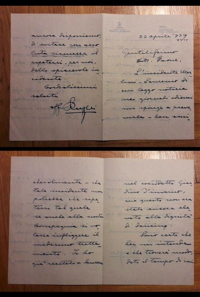 Lettera manoscritta e firmata da Ruggero Ruggeri a Remigio Paone. …