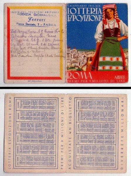 Calendario/calendarietto 1941 - XIX Lotteria Esposizione - ROMA