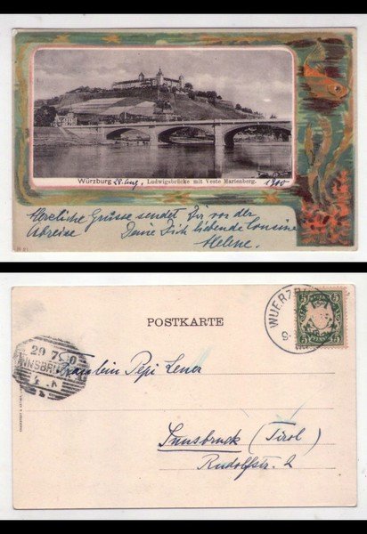 Cartolina/postcard Würzburg. Ludwigsbrucke mit Veste Marienberg. 1910